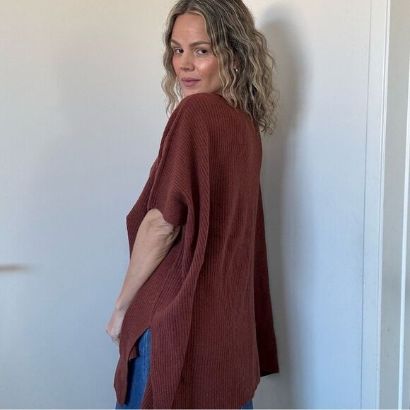 Vince Ribbed Cashmere Blend Poncho in Henna - Picture 15 of 15